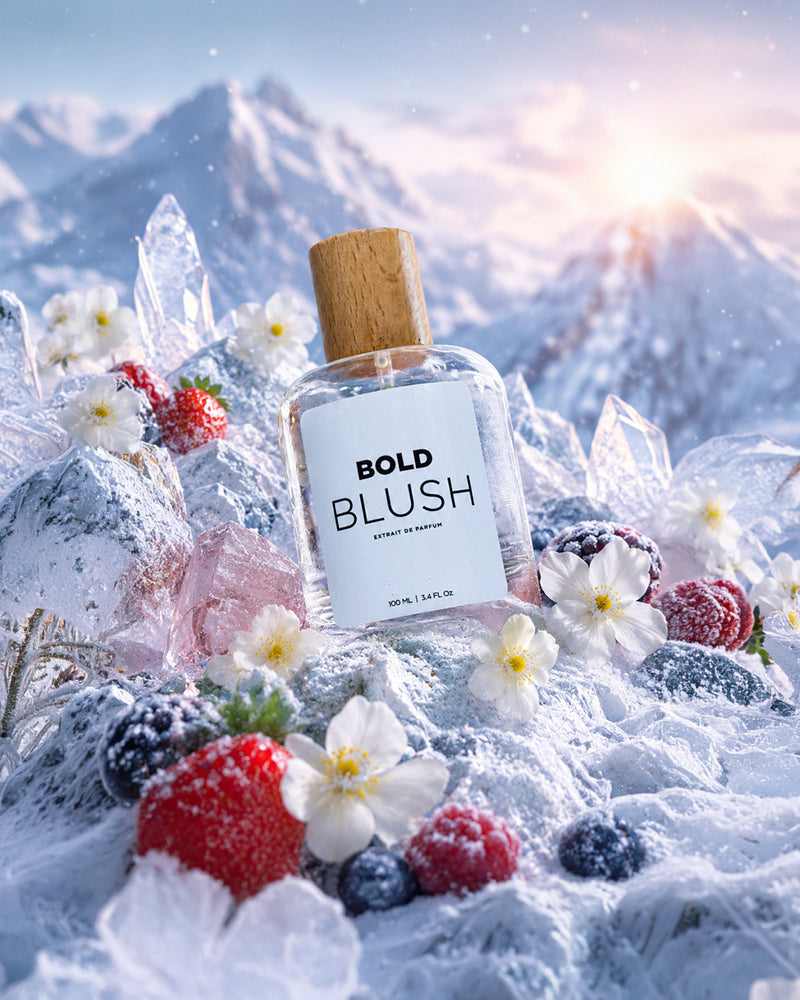 Bold For Her blush compact with soft pink powder and mirror, perfect for a natural makeup look.