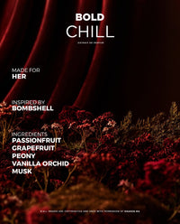 Bold Chill For Her fragrance bottle with sleek design and clear label, showcasing the feminine perfume for women.