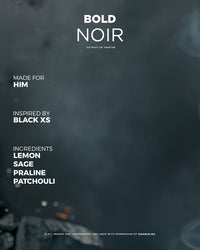 Bold Noir for Him fragrance bottle with sleek black design, showcasing the men's perfume on a neutral background.