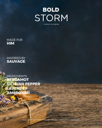 Bold Storm For Him fragrance bottle with sleek design, featuring the brand's modern, masculine scent in a stylish container.